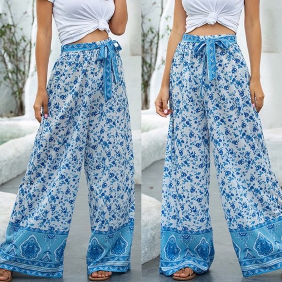 Pants - Floral printing wide leg pants